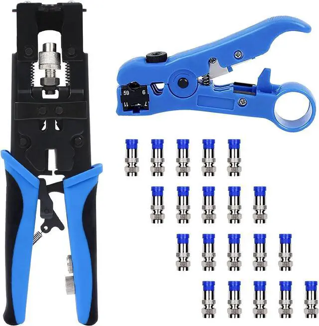 Main image of Delgada Compression Tool Coax Cable Crimper Kit,Multifunctional Compression Connector Adjustable Tool for RG59 RG6 F BNC RCAwith Coaxial Cable Stripping Cutter and RG59 F Connectors