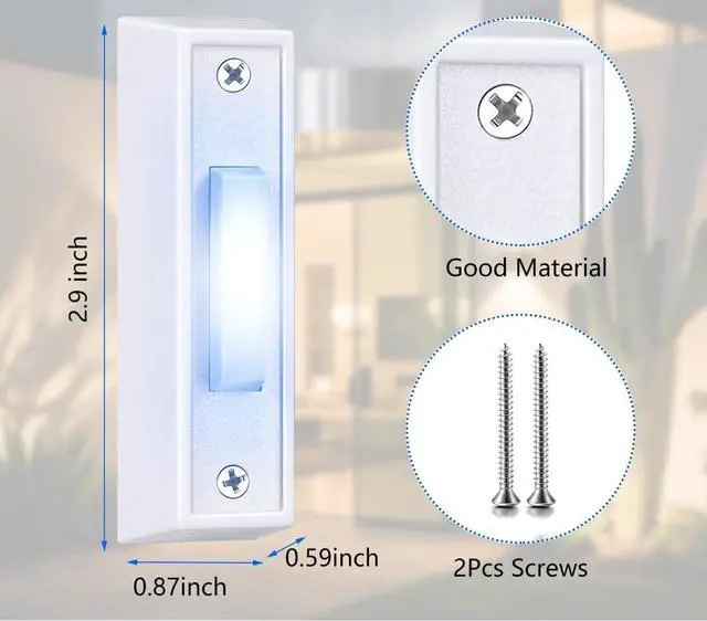 Alt view image 5 of 7 - KORA Wired Doorbell Chime Kit, White, 2 Tune, 2 Buttons Included, with 1 Lighted,16V 10VA Transformer, 80dB, AC/DC Power Source