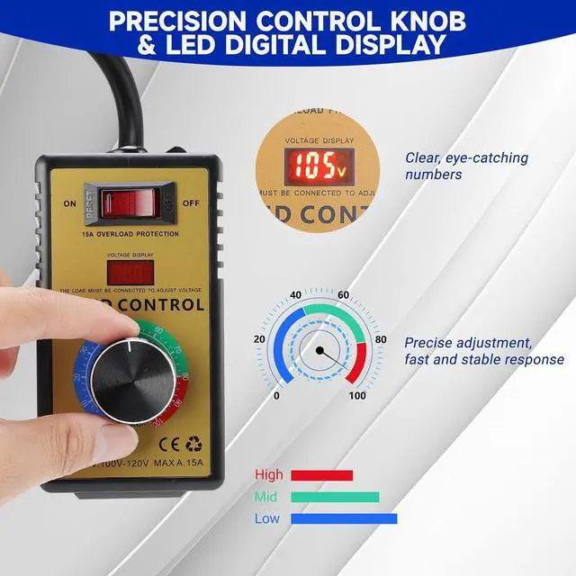 Alt view image 4 of 7 - Gugxiom AC Motor Speed Controller, 110-120V 15A 4000W Variable Fan Speed Controller, Voltage Regulator with Overload for Electric Motors