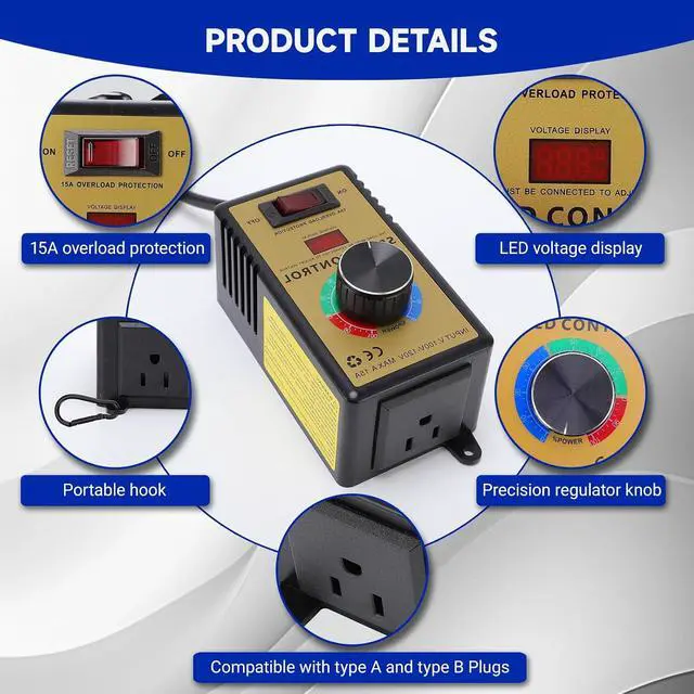 Alt view image 2 of 7 - Gugxiom AC Motor Speed Controller, 110-120V 15A 4000W Variable Fan Speed Controller, Voltage Regulator with Overload for Electric Motors