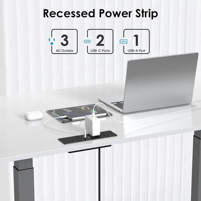 Alt view image 3 of 7 - Recessed Power Strip with 45W USB-C Fast Charging, HEZI Furniture Drawer Outlet Plug in 3 Outlets & 3 USB Ports, Flush Mount Outlets for Conference Desk, 6ft Black Cord
