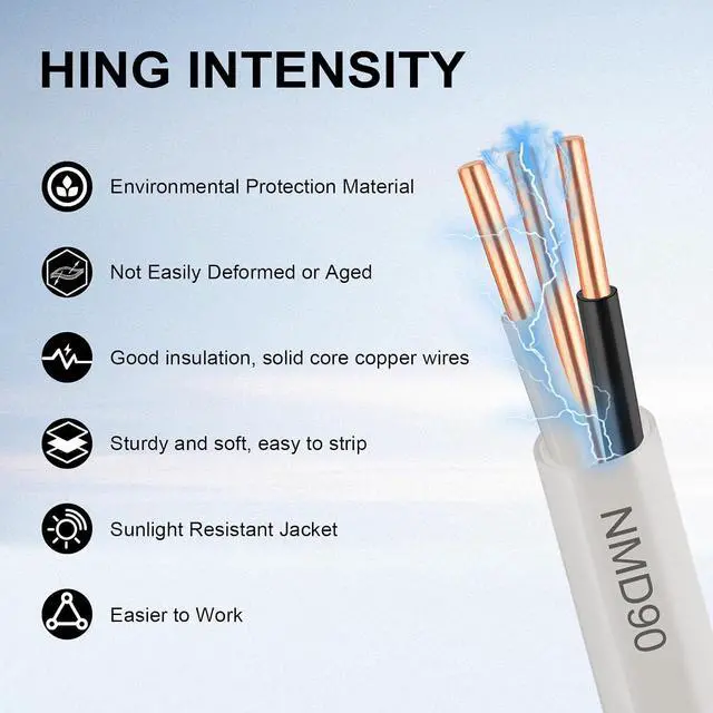 Alt view image 3 of 7 - 10/2 NMD 90 Electrical Wire 50 ft - 300V 10 Gauge White Sheathed Copper Wire for Permanent Wiring in Residential, Commercial, for Dry Locations