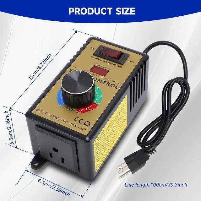 Alt view image 5 of 7 - Gugxiom AC Motor Speed Controller, 110-120V 15A 4000W Variable Fan Speed Controller, Voltage Regulator with Overload for Electric Motors