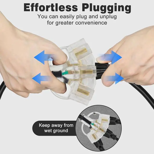 Alt view image 6 of 7 - 3FT 2 Pack 12 Gauge 3 Outlet Outdoor Extension Cord 12/3 Heavy Duty SJTW Power Cord Splitter 3 Way Waterproof Power Cable 3 Prong Grounded with Light 12AWG 15Amp 1875W ETL Listed