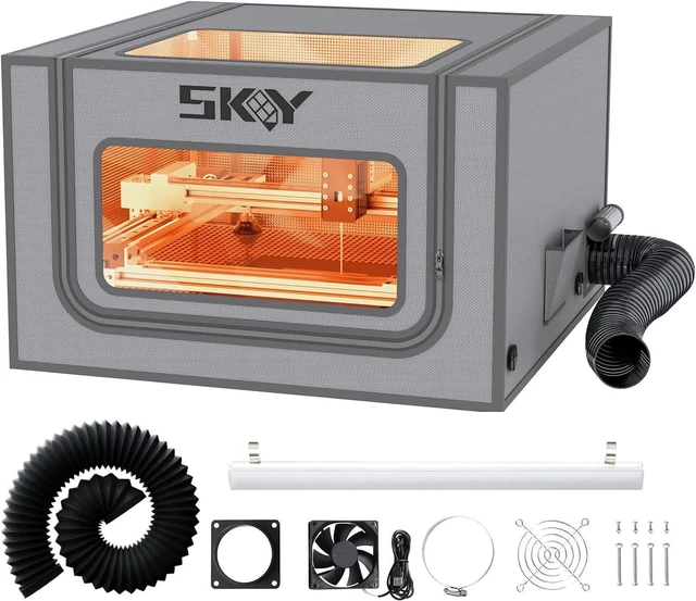 Main image of Laser Engraver Integrated Enclosure with LED Light, Fireproof and Dustproof Protective Cover 28.3 * 28.3 * 15.7, Exhaust Fan 4500RPM and Pipe, Against Smoke Odor and Noise Eye Protection -Grey