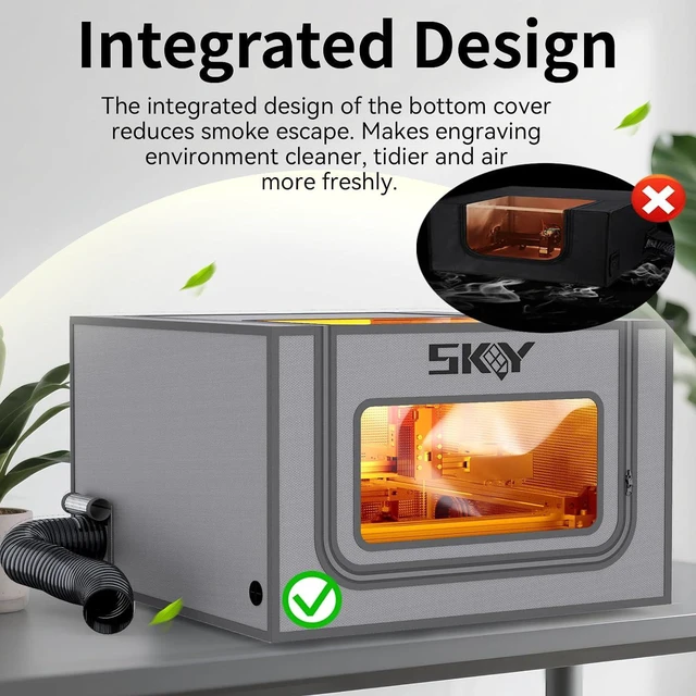 Alt view image 5 of 7 - Laser Engraver Integrated Enclosure with LED Light, Fireproof and Dustproof Protective Cover 28.3 * 28.3 * 15.7, Exhaust Fan 4500RPM and Pipe, Against Smoke Odor and Noise Eye Protection -Grey