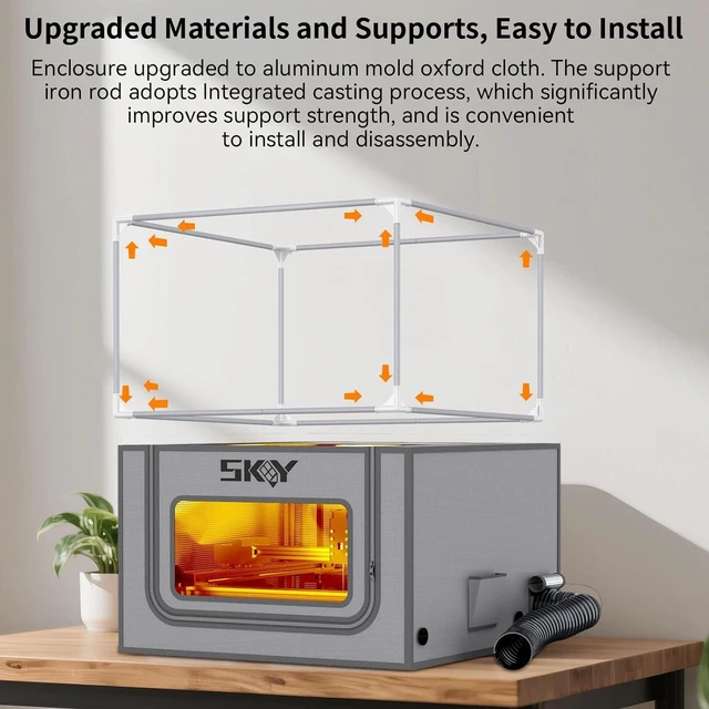 Alt view image 7 of 7 - Laser Engraver Integrated Enclosure with LED Light, Fireproof and Dustproof Protective Cover 28.3 * 28.3 * 15.7, Exhaust Fan 4500RPM and Pipe, Against Smoke Odor and Noise Eye Protection -Grey