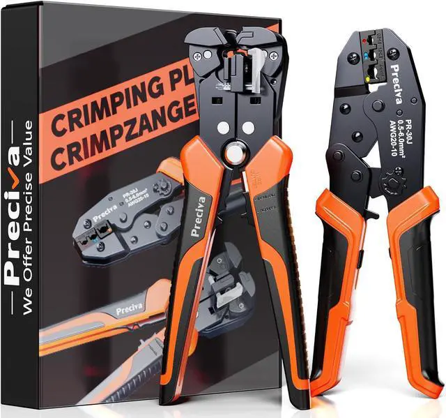Main image of Preciva 3-in-1 Insulated Terminal Crimping Tool with Wire Stripper,Color-Coded Jaws for 0.5-6mm² (20-10 AWG) Electrical Connectors, Ergonomic Handheld Pliers for Automotive & DIY Wiring