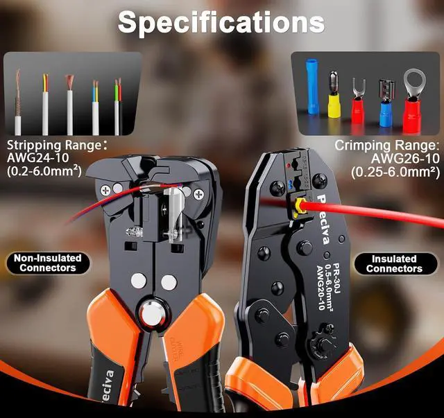Alt view image 2 of 7 - Preciva 3-in-1 Insulated Terminal Crimping Tool with Wire Stripper,Color-Coded Jaws for 0.5-6mm² (20-10 AWG) Electrical Connectors, Ergonomic Handheld Pliers for Automotive & DIY Wiring