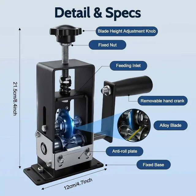 Alt view image 2 of 7 - ANIRUDH Wire Stripper Machine Manual - Drill Powered & Hand Crank Automatic Peeling, 1-20mm Adjustable Scrap Copper Recycling Tool for Home & Industrial Use (Black, Large)