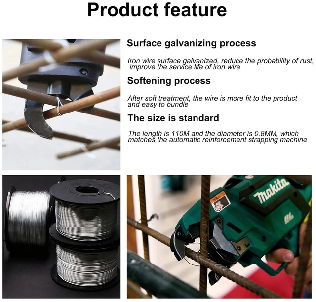 Alt view image 4 of 6 - 5 Rolls Rebar Tie Wire Coil, 1/32" 0.8mm 360FT Stainless Steel for Automatic Twister Gun