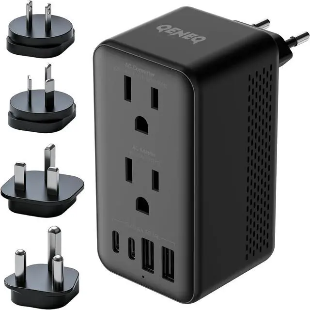 Main image of 220V to 110V Voltage Converter Travel Adapter Canada to Europe Power Adapter Step Down Transformer with 2 USB A 2 USB C & UK/AU/US/EU/South Africa for Hair Dryer (Black)