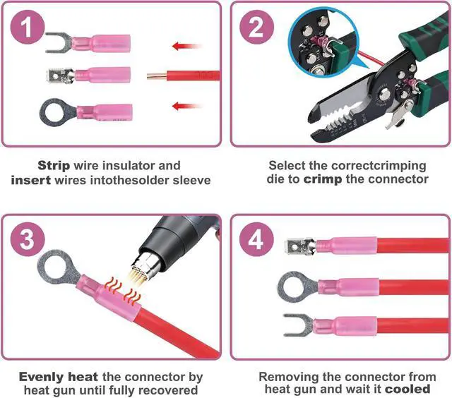 Alt view image 5 of 7 - Waterproof Heat Shrink Wire Connectors, Multipurpose Waterproof Electrical Wire Terminals kit, Ring Fork Spade Butt Splice Insulation Crimp Connectors for Auto Marine Truck - 600 Pieces
