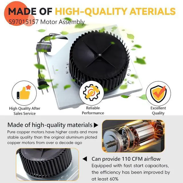 Alt view image 3 of 6 - Upgrade S97015157 Motor Assembly Compatible with Broan NuTone Fans,Fit fo DX90, DX110, 672SP, 676-D/2676F-A, 680-A, 684NT-A, 684-D/2684F-A.with 8"× 8-1/4" Housing(110 CFM / 4 Sones / 120V)