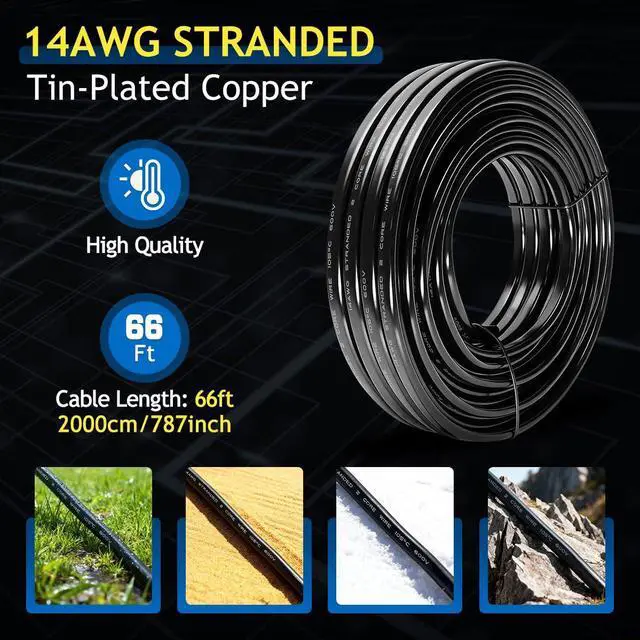 Alt view image 2 of 6 - 14 Gauge Oxygen Free Tinned Copper Electrical Wire, 66ft / 20m 14 AWG 2 Conductor Multi Strand OFC Pure Copper Wire with PVC Jacket, Flexible Wire for Automotive/Car/Home Theater/Lamp/Marine Cable