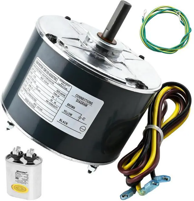 Main image of Condenser Motor Replaces Carrier # 5KCP39EGS070S, HC39GE237, 5KCP39EGY823S, Genteq GE3905, Dayton 6DLL0, Bryant Payne HC39GE234A etc AC/Air Conditioner, 1/4HP 1100 RPM with Capacitor, 3-Year Warranty