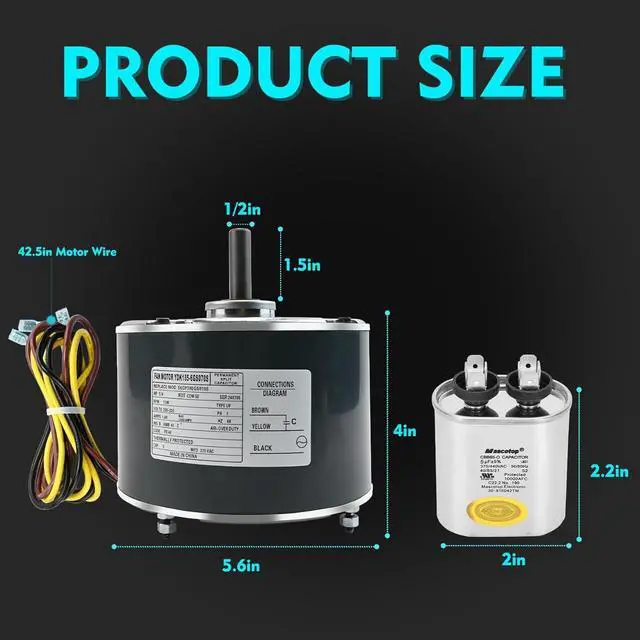 Alt view image 2 of 7 - Condenser Motor Replaces Carrier # 5KCP39EGS070S, HC39GE237, 5KCP39EGY823S, Genteq GE3905, Dayton 6DLL0, Bryant Payne HC39GE234A etc AC/Air Conditioner, 1/4HP 1100 RPM with Capacitor, 3-Year Warranty