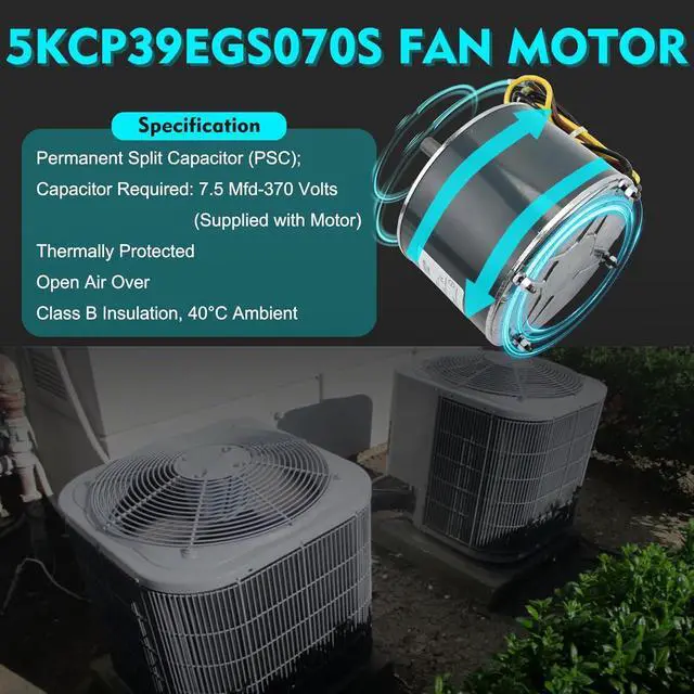 Alt view image 4 of 7 - Condenser Motor Replaces Carrier # 5KCP39EGS070S, HC39GE237, 5KCP39EGY823S, Genteq GE3905, Dayton 6DLL0, Bryant Payne HC39GE234A etc AC/Air Conditioner, 1/4HP 1100 RPM with Capacitor, 3-Year Warranty