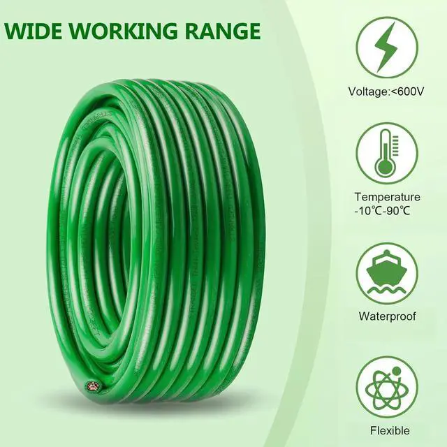 Alt view image 5 of 7 - THHN Wire 8 Gauge 25 FT, 8 AWG Stranded OFC Copper Electrical Building Wire with Nylon Jacket PVC Insulation, Rated 600V for Residential, Industrial, CNC, Ground (8 Gauge, Green)