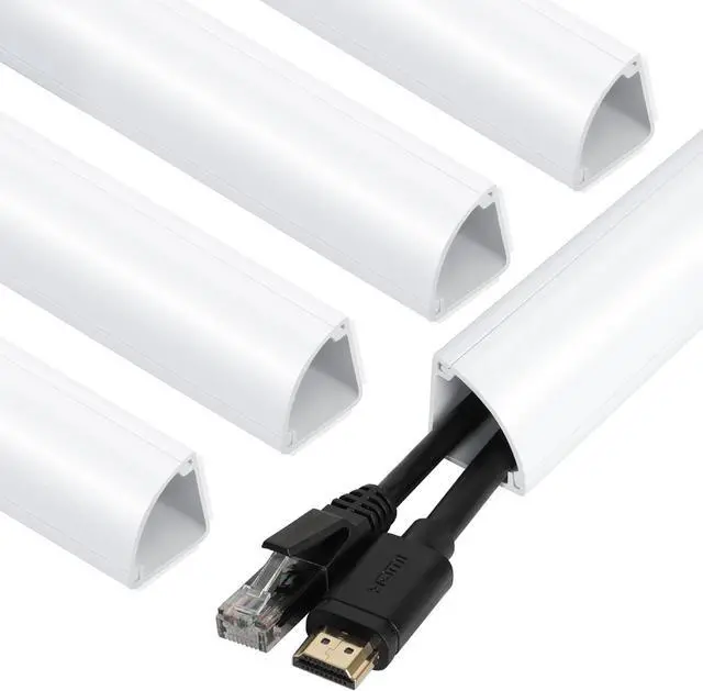 Main image of ZhiYo Corner Cable Concealer, Large Corner Cord Hider, Wire Covers for Cords, Paintable Cord Cover, Cable Management Channel Raceway for Wall, Floor Baseboard, Ceiling, White