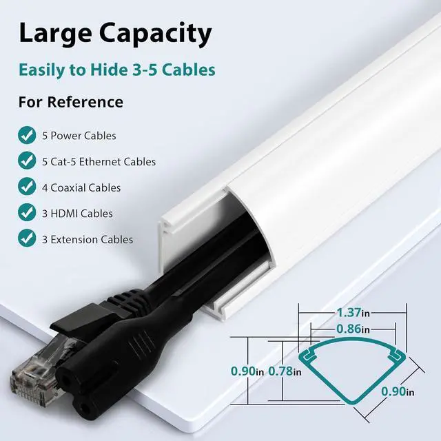 Alt view image 2 of 6 - ZhiYo Corner Cable Concealer, Large Corner Cord Hider, Wire Covers for Cords, Paintable Cord Cover, Cable Management Channel Raceway for Wall, Floor Baseboard, Ceiling, White