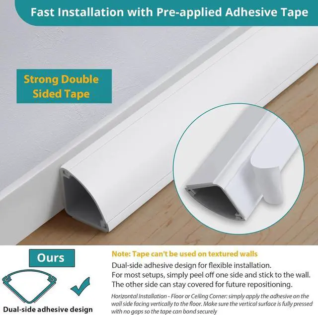 Alt view image 4 of 6 - ZhiYo Corner Cable Concealer, Large Corner Cord Hider, Wire Covers for Cords, Paintable Cord Cover, Cable Management Channel Raceway for Wall, Floor Baseboard, Ceiling, White
