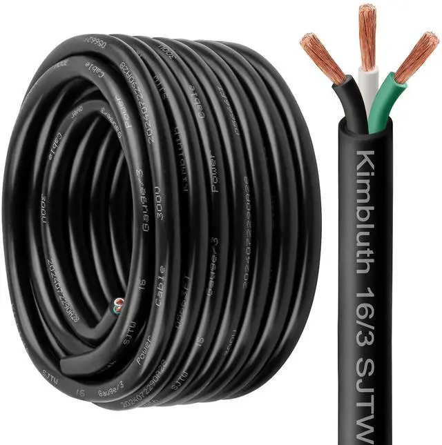 Main image of 16 Gauge 3 Conductor Wire SJTW Outdoor Extension Power Cable 100FT, 16/3 Wire Heavy Duty Pure Copper Electrical Wire for Lawn, Battery, Automotive, Outdoors
