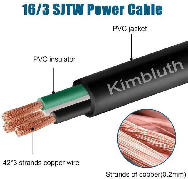 Alt view image 2 of 7 - 16 Gauge 3 Conductor Wire SJTW Outdoor Extension Power Cable 100FT, 16/3 Wire Heavy Duty Pure Copper Electrical Wire for Lawn, Battery, Automotive, Outdoors