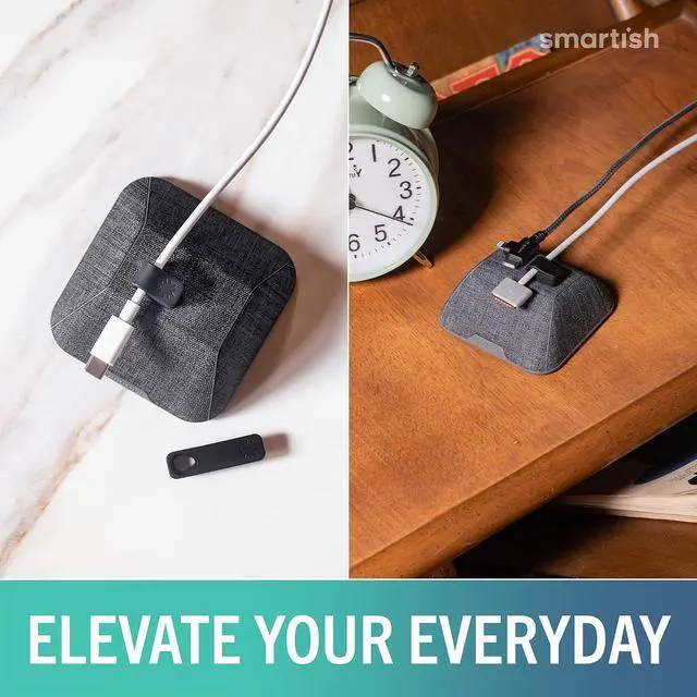 Alt view image 4 of 7 - Smartish® Magnetic Cord Holder - Cable Wrangler Organizer with Magnet Clips for Charger Management on Desktop, Nightstand, or Side Table for All Cables, USB-C, Lightning Cables - No 2 Pencil Gray