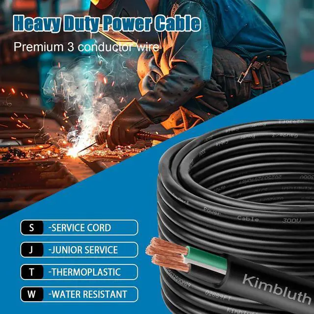 Alt view image 4 of 7 - 16 Gauge 3 Conductor Wire SJTW Outdoor Extension Power Cable 100FT, 16/3 Wire Heavy Duty Pure Copper Electrical Wire for Lawn, Battery, Automotive, Outdoors