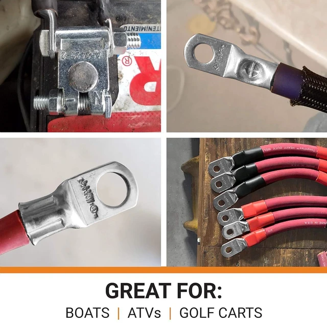 Alt view image 6 of 7 - SELTERM 10pcs - 4/0 Awg - 5/16" Stud - Battery Lugs - Ring Terminal Connectors with 12pcs 3:1 Black & Red Heat Shrink Tubing with Adhesive | Heavy Duty Battery Cable Ends - Tinned Copper Wire Lugs Kit
