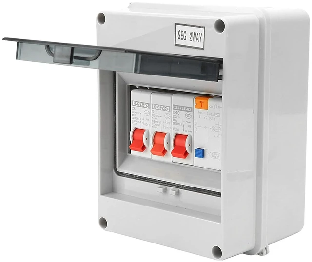 Main image of 2 Way Garage Consumer Unit, Compact Mini Circuit Breaker Panel with 40A 30mA RCD 2MCB 6-16A, Electrical Distribution Board for Garages, Outbuildings, Sheds, Workshops