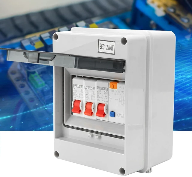 Alt view image 3 of 7 - 2 Way Garage Consumer Unit, Compact Mini Circuit Breaker Panel with 40A 30mA RCD 2MCB 6-16A, Electrical Distribution Board for Garages, Outbuildings, Sheds, Workshops