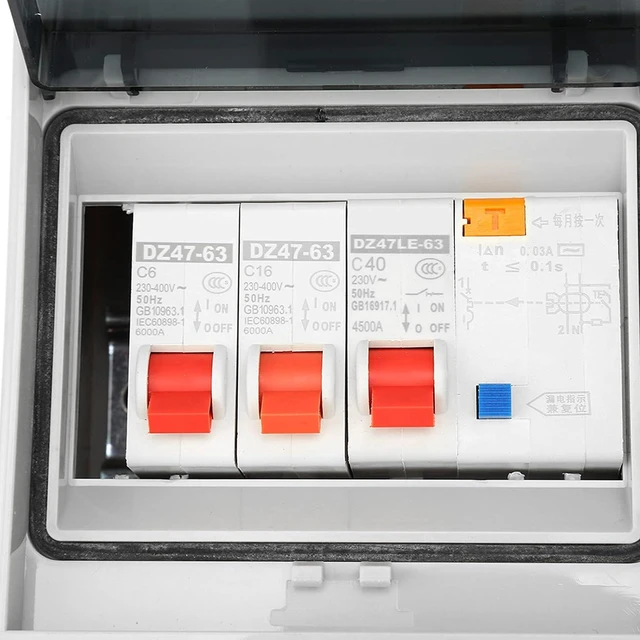 Alt view image 6 of 7 - 2 Way Garage Consumer Unit, Compact Mini Circuit Breaker Panel with 40A 30mA RCD 2MCB 6-16A, Electrical Distribution Board for Garages, Outbuildings, Sheds, Workshops