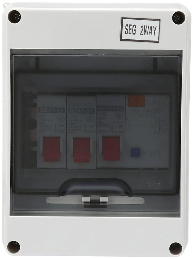Alt view image 7 of 7 - 2 Way Garage Consumer Unit, Compact Mini Circuit Breaker Panel with 40A 30mA RCD 2MCB 6-16A, Electrical Distribution Board for Garages, Outbuildings, Sheds, Workshops