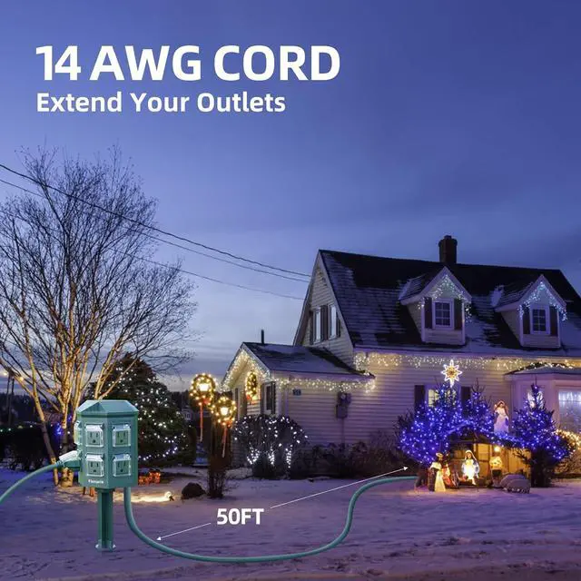 Alt view image 7 of 7 - Outdoor Power Stake, 50 Feet Extension Cord Waterproof, Independently Remote Control 3 Sets of Outlets, 6 Grounded Outlets for Garden, Patio, Outdoor Decor, ETL Listed