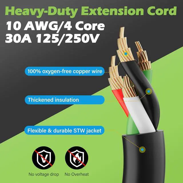 Alt view image 5 of 6 - Elecan 30 Amp Dryer/EV Y Splitter Adapter Cord, 4 Prong NEMA 14-30P to 2X 14-30R for Power Extension Outlet Plug & Level 2 EV Charging Tesla, Heavy-Duty, STW, Waterproof, 10 AWG 125/250V-ETL-Blue-2FT