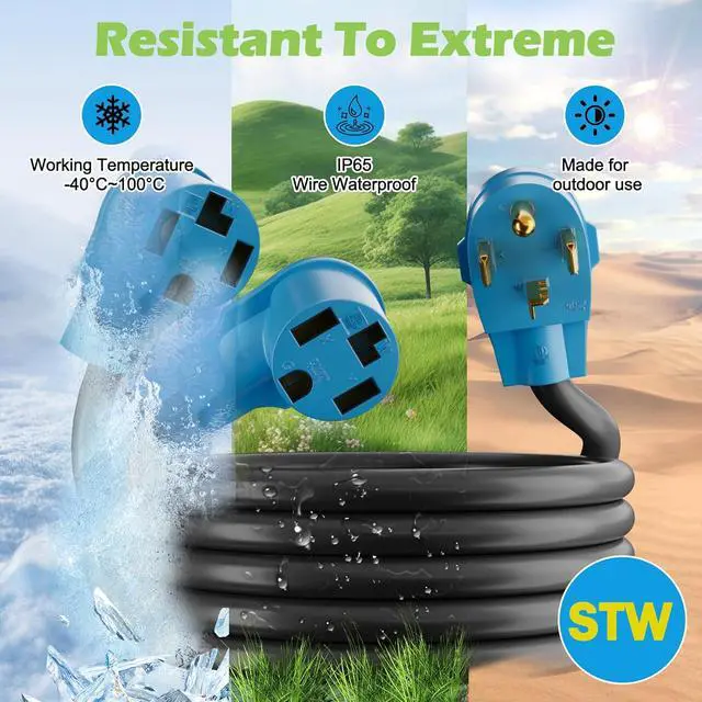 Alt view image 3 of 6 - Elecan 30 Amp Dryer/EV Y Splitter Adapter Cord, 4 Prong NEMA 14-30P to 2X 14-30R for Power Extension Outlet Plug & Level 2 EV Charging Tesla, Heavy-Duty, STW, Waterproof, 10 AWG 125/250V-ETL-Blue-2FT