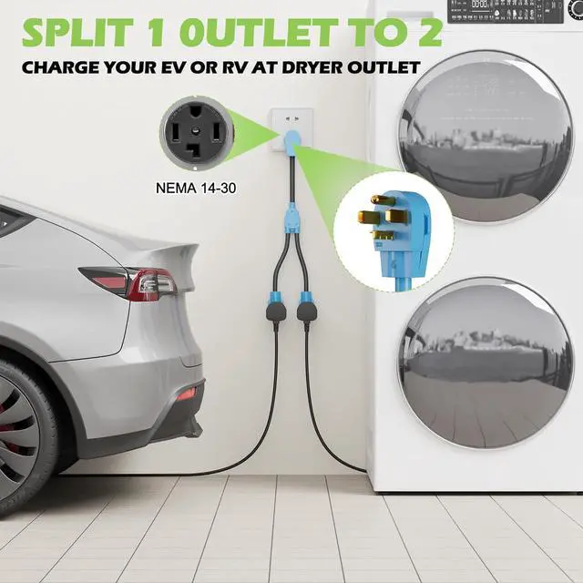 Alt view image 6 of 6 - Elecan 30 Amp Dryer/EV Y Splitter Adapter Cord, 4 Prong NEMA 14-30P to 2X 14-30R for Power Extension Outlet Plug & Level 2 EV Charging Tesla, Heavy-Duty, STW, Waterproof, 10 AWG 125/250V-ETL-Blue-2FT