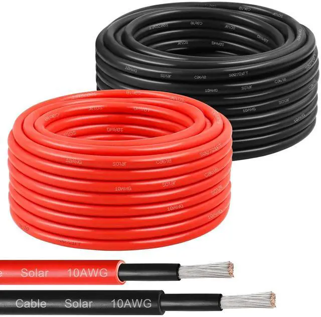 Main image of Solar Panel Wire 10 AWG(6mm²) - Extension Cable 30Ft Black & 30Ft Red 10 Gauge Tinned Copper PV Wire for Outdoor Automotive RV Solar Panel Boat Marine (Black+Red)