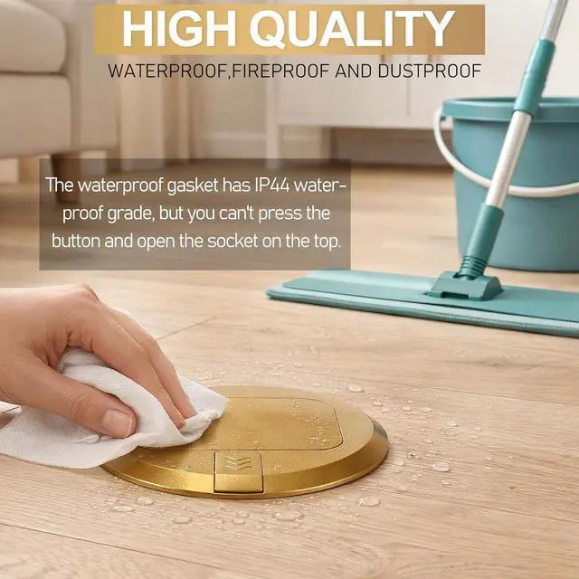 Alt view image 6 of 7 - Round Pop Up Floor Outlet Box, Waterproof Electrical Outlet Cover with Soft Close, 4.8A USB+20A Tamper-Resistant Receptacle Floor Electrical Outlet for Kitchen, Office, Desk & Countertop (Gold)