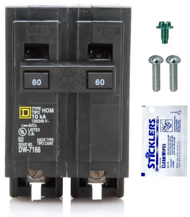 Main image of Genuine Square D HOM260 Circuit Breaker Kit Bundle (1 Pack), 60 Amp (60A) Double Pole, 120/240V, 10kAIC, UL Listed, Plug-On for Homeline Load Centers & Panel Box, New Replacement