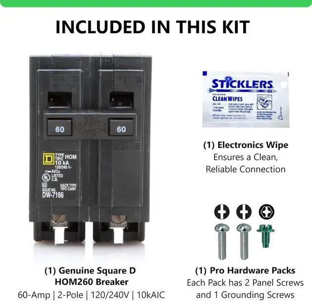 Alt view image 5 of 7 - Genuine Square D HOM260 Circuit Breaker Kit Bundle (1 Pack), 60 Amp (60A) Double Pole, 120/240V, 10kAIC, UL Listed, Plug-On for Homeline Load Centers & Panel Box, New Replacement