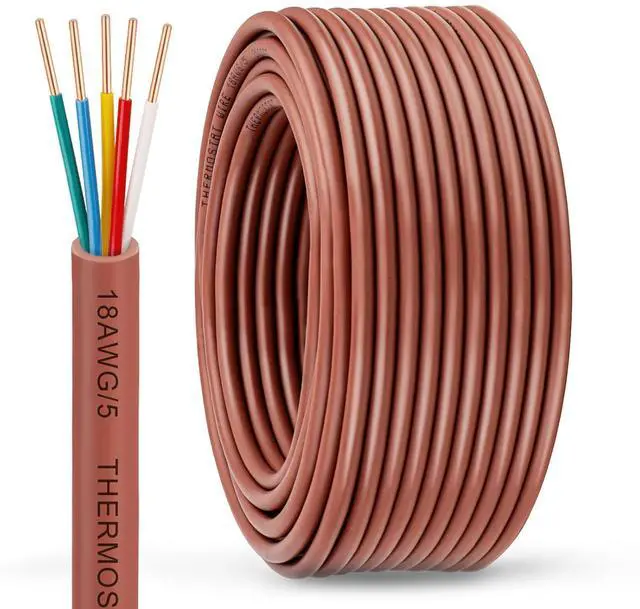 Main image of MOOKEERF 18/5 Thermostat Wire 50FT - 100% Solid Copper 18 Gauge 2 Conductor Thermostat Doorbell HVAC Heating Control Cable Wire for Indoor/Outdoor Low Voltage Applications Use - Brown