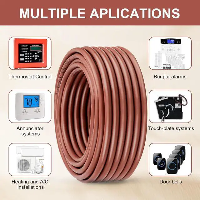 Alt view image 7 of 7 - MOOKEERF 18/5 Thermostat Wire 50FT - 100% Solid Copper 18 Gauge 2 Conductor Thermostat Doorbell HVAC Heating Control Cable Wire for Indoor/Outdoor Low Voltage Applications Use - Brown