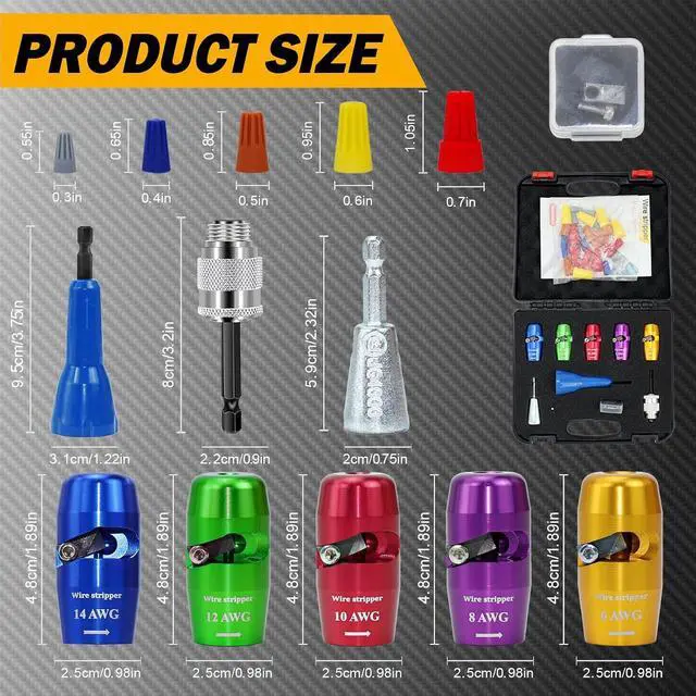 Alt view image 2 of 7 - Regulations Wire Stripping for Drill, Wire Stripping Tool & Wire Twisting Connector Set, Wire Twister Tool for Drill, 8 in 1 Quickly Drill Wire Stripping Professional Electrician Tools Set