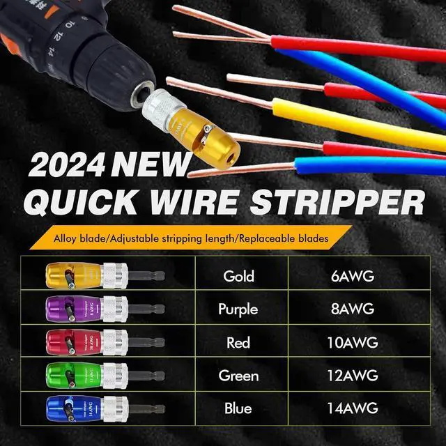 Alt view image 3 of 7 - Regulations Wire Stripping for Drill, Wire Stripping Tool & Wire Twisting Connector Set, Wire Twister Tool for Drill, 8 in 1 Quickly Drill Wire Stripping Professional Electrician Tools Set
