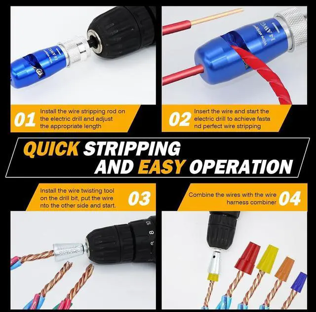 Alt view image 6 of 7 - Regulations Wire Stripping for Drill, Wire Stripping Tool & Wire Twisting Connector Set, Wire Twister Tool for Drill, 8 in 1 Quickly Drill Wire Stripping Professional Electrician Tools Set