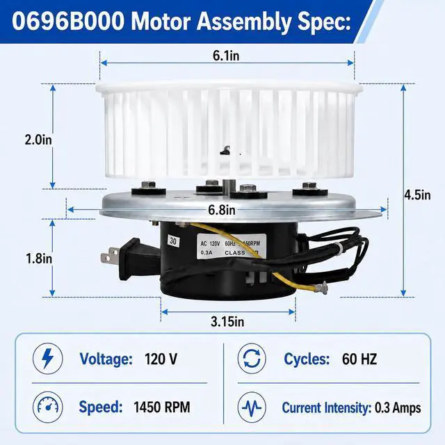 Alt view image 2 of 6 - Upgraded 0696B000 Motor Assembly Compatible with NuTone QT-110N-B, QT-100L, QT-110N, QT-110-B,QT9093, QT-90N-B Bathroom Fan Motor & Blower Wheel,Replacement for QT100/QT110 Series, 100 CFM