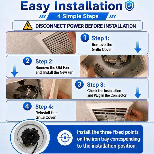 Alt view image 4 of 6 - Upgraded 0696B000 Motor Assembly Compatible with NuTone QT-110N-B, QT-100L, QT-110N, QT-110-B,QT9093, QT-90N-B Bathroom Fan Motor & Blower Wheel,Replacement for QT100/QT110 Series, 100 CFM